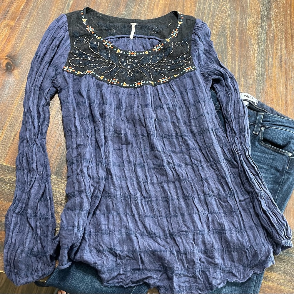 SOLD Free People beaded embroidered long sleeve tunic top blouse S tribal - Picture 8 of 13